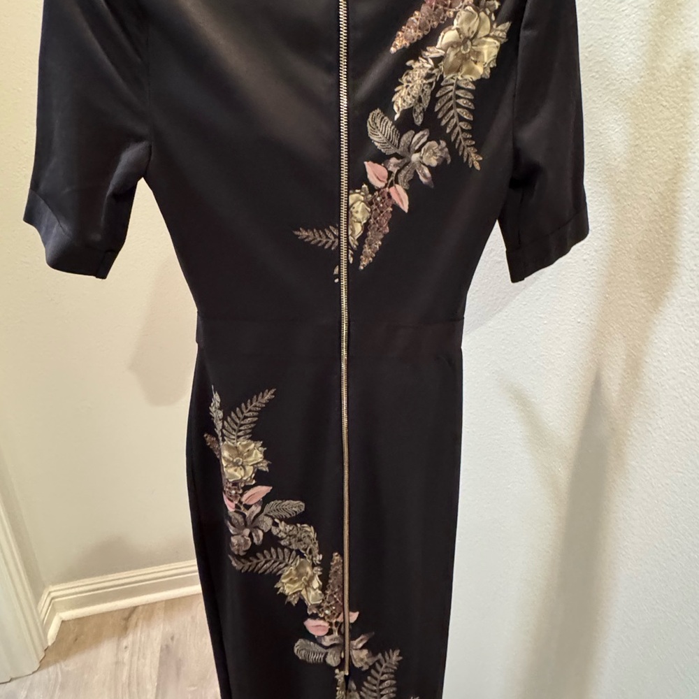 Ted Baker Black Dress with Floral Embroidery